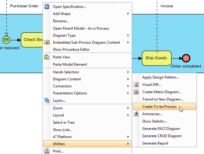 select to create to be process