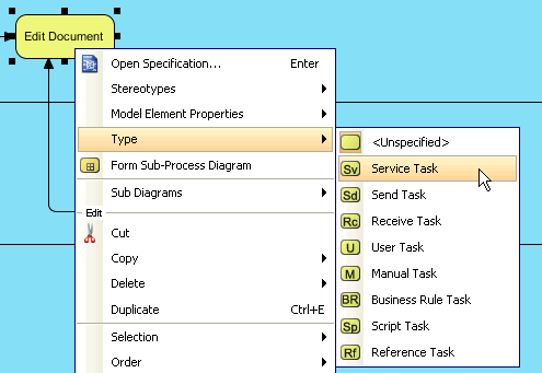 right click service task