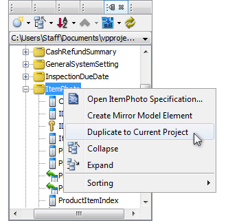 Duplicate model elements from reference project