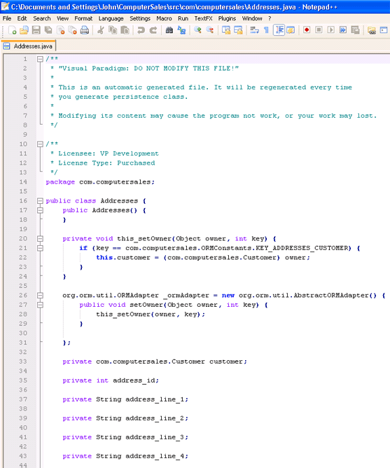 Generated java code from ORM