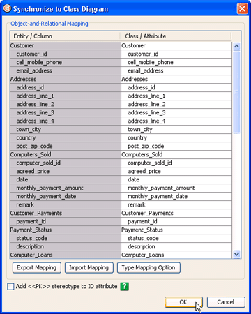 Preview synchronize from ERD to class diagram
