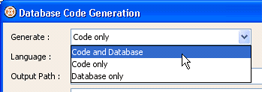 Select to generate code and database