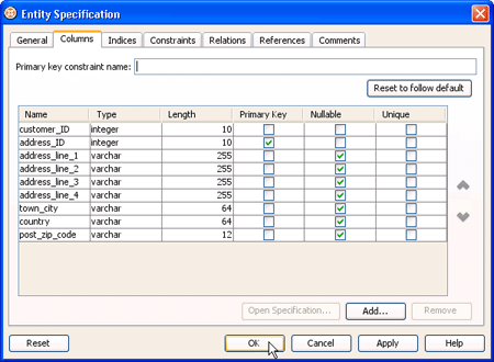 Add all columns in entity specification dialog