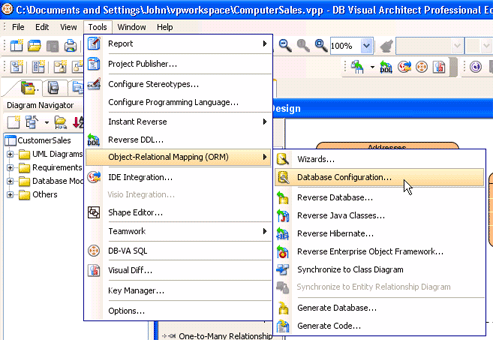 Configure database in ORM