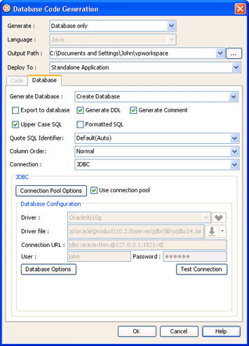 Customize settings for generate oracle database