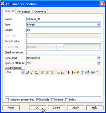 Enter column information