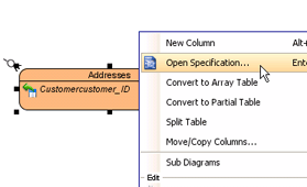 Open entity specification dialog