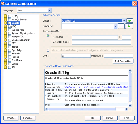 Select Oracle database in ORM