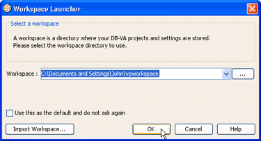 Select DB Visual ARCHITECT workspace