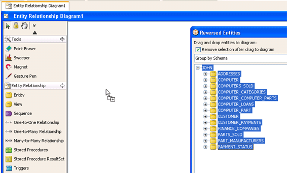 Drag entity models to ERD model