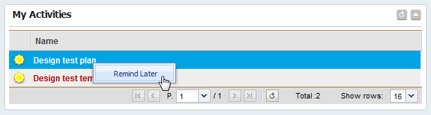Set an activity to remind later