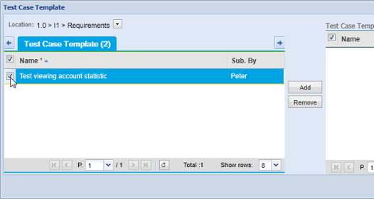 Select Test Case Template to add to Requirement
