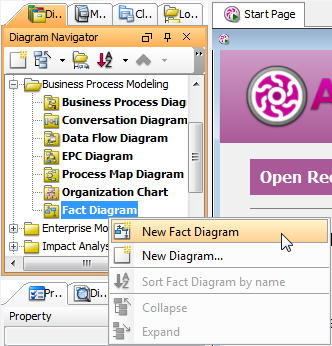 To create a fact diagram through Diagram Navigator