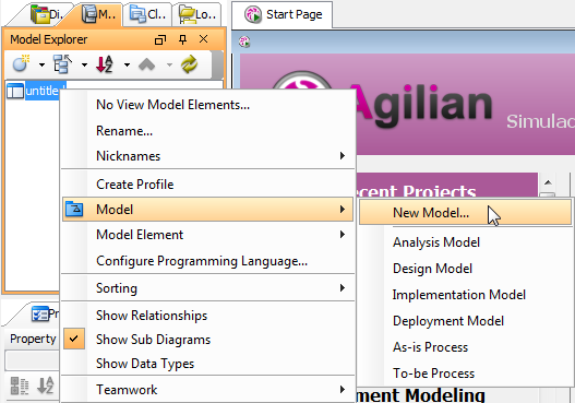 Select New Model... in pop-up menu