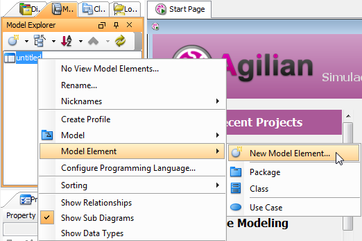 Select New Model Element... in pop-up menu