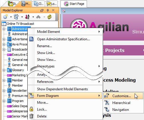 Open Form Diagram dialog box