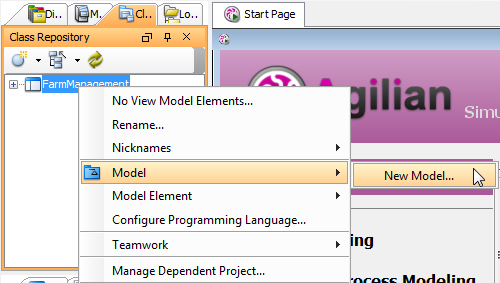 Select New Model in pop-up menu