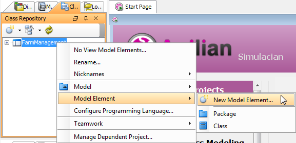 Select New Model Element in pop-up menu