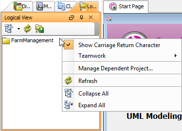 The pop-up menu of Logical View