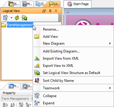 The pop-up menu of project node in Logical View