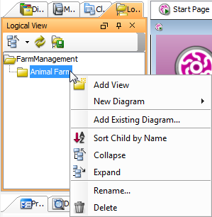 The pop-up menu of view in Logical View