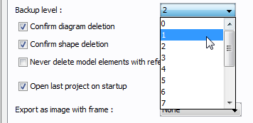 Select the amount of backup level in Options dialog box