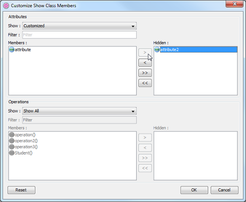 Select attributes to hide