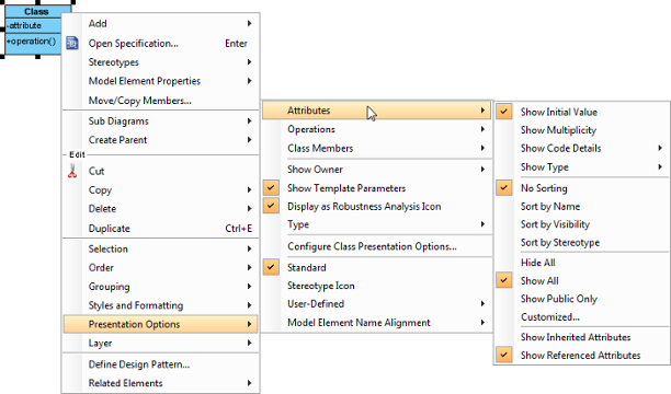 Change the attribute's presentation options for a class