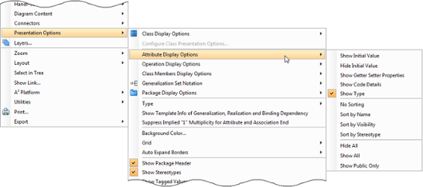 Change the attribute's presentation options for classes in diagram