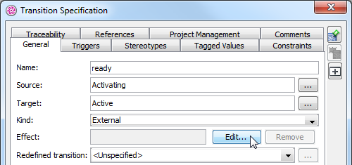 Transition Specification dialog box
