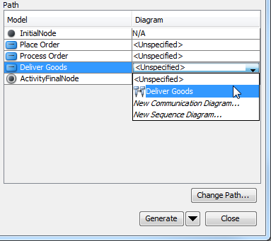 Select diagram for action