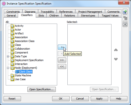Add selected classifiers
