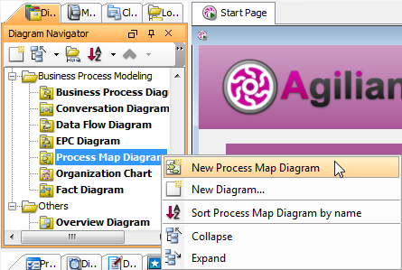 Create a process map diagram through Diagram Navigator
