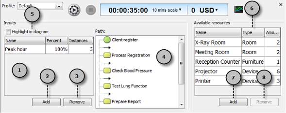 An overview of simulacian control panel while selected diagram background or showing inputs