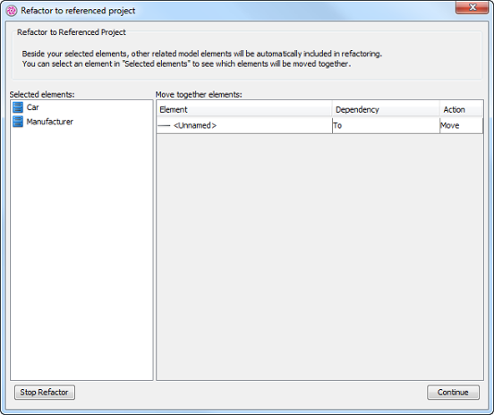 Elements to refactor (including those related elements)