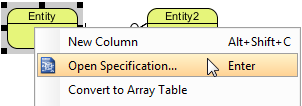 Open specification dialog box