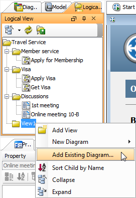 Select Add Existing Diagram... from the pop-up menu