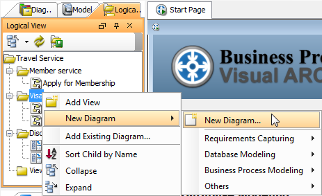 Select New Diagram... from the pop-up menu