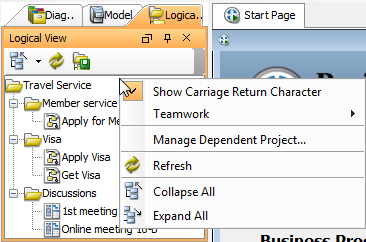 The pop-up menu of Logical View