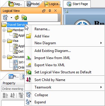 The pop-up menu of project node in Logical View