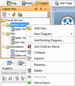 The pop-up menu of view in Logical View