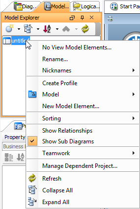 The pop-up menu of project node