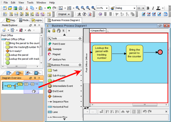 The particular part of diagram is shown on diagram pane
