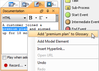 Select Add "premium plan" to Glossary from the pop-up menu