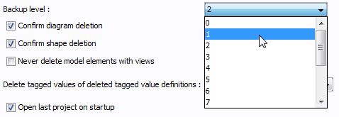 Select the amount of backup level in Options dialog box