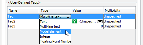 Edit name, type and value on user-defined tagged value