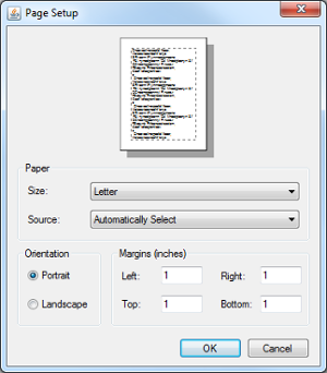 The Page Setup dialog box