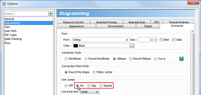 Check Arc in Options dialog box