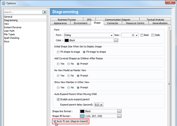 Check Auto fit size (diagram-based) in the Options dialog box