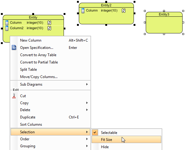 Fit size for several shapes from the pop-up menu